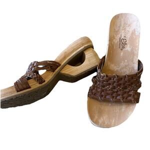 VTG Y2K SKECHERS Somethin’ Else Leather Braided Platform Sandals Cali Wood 5.5-6
